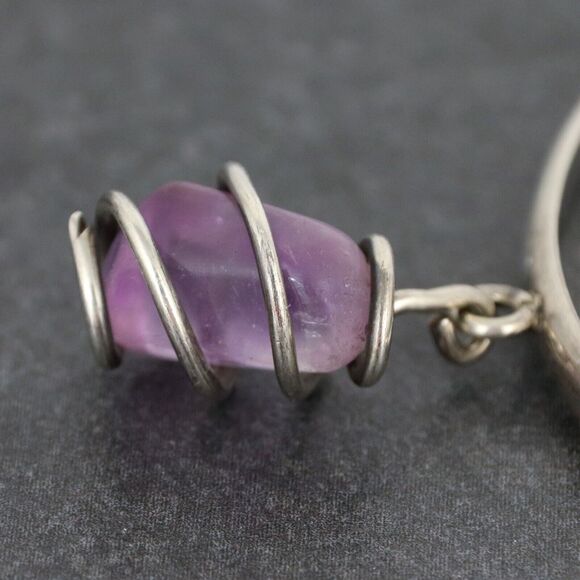 Purple Amethyst Agate Dangle Crystal Bangle | Vintage Sterling Silver 925 | 8.5" - Picture 8 of 13